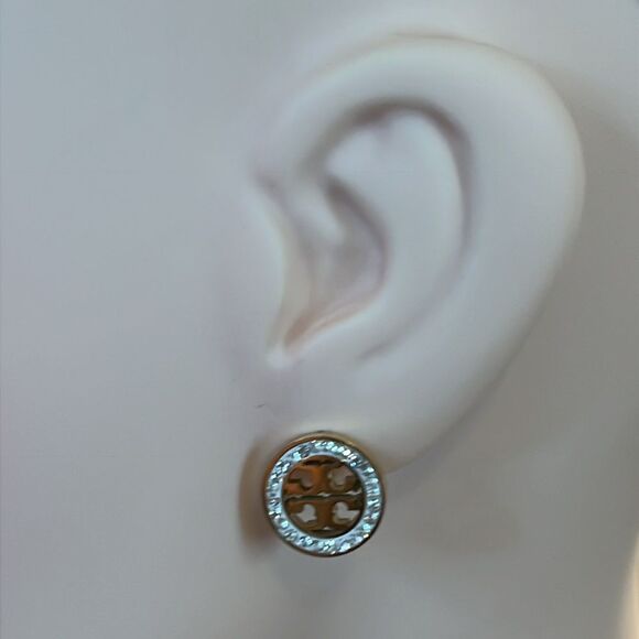NEW IN BAG TORY BURCH CRYSTAL PAVE STUD EARRINGS AND DUST BAG - Picture 2 of 6